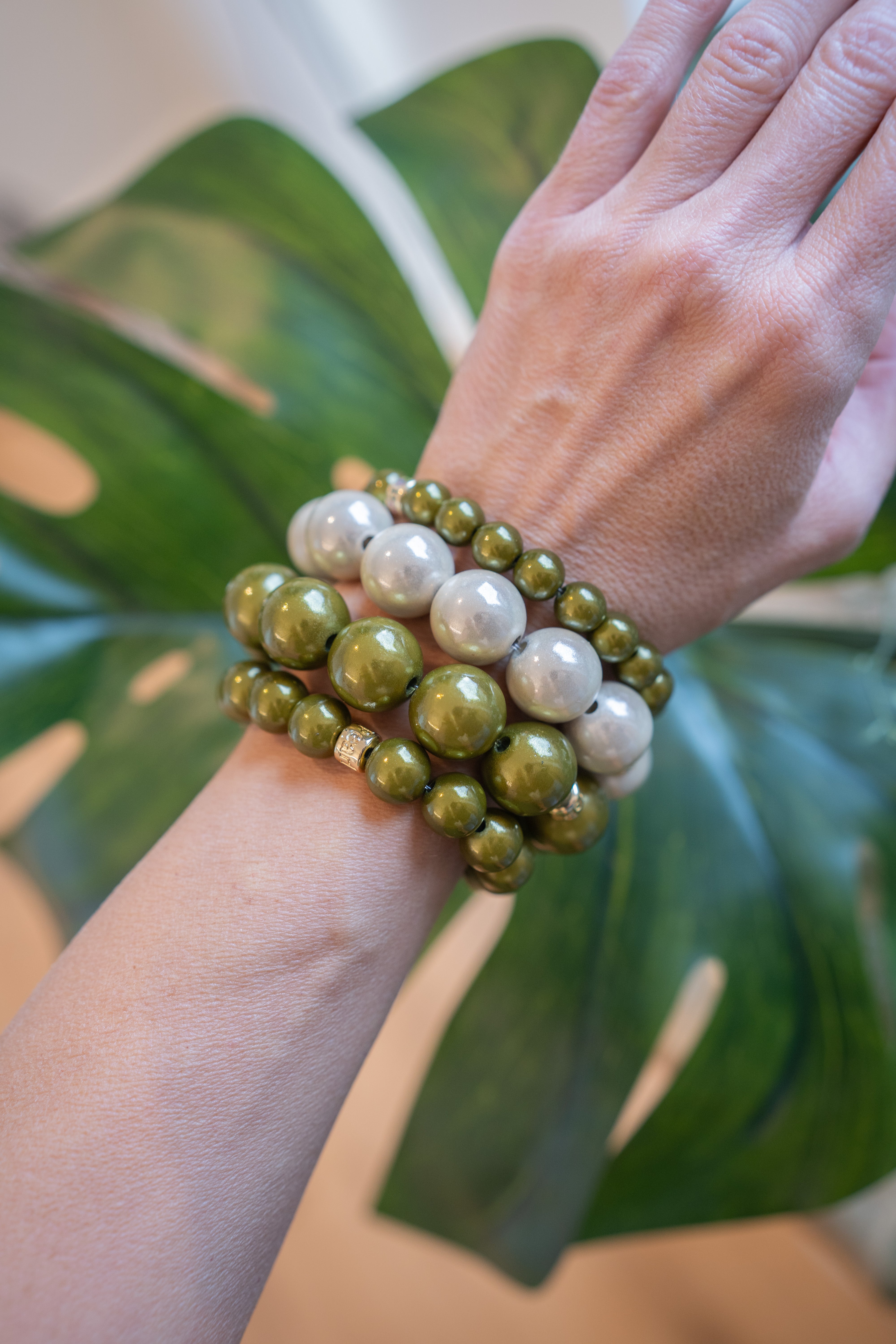 Perlenarmband Big olive